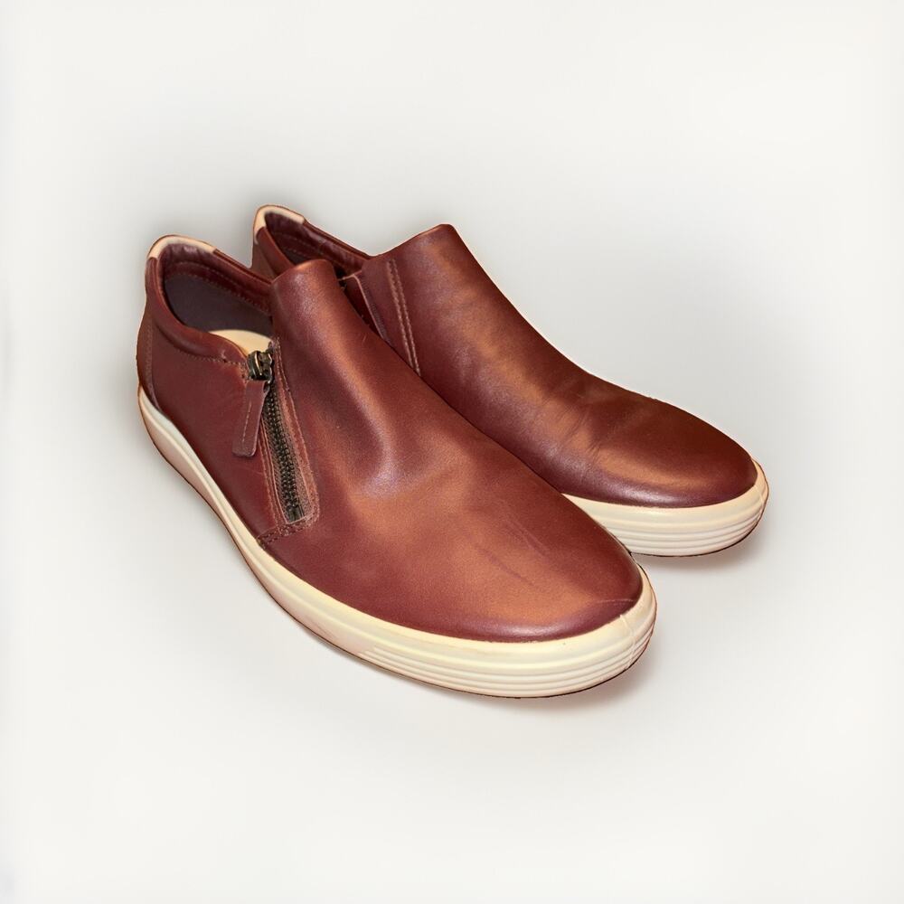 ECCO Soft 7 Zip Burgundy Leather Slip-On Sneakers Size 42